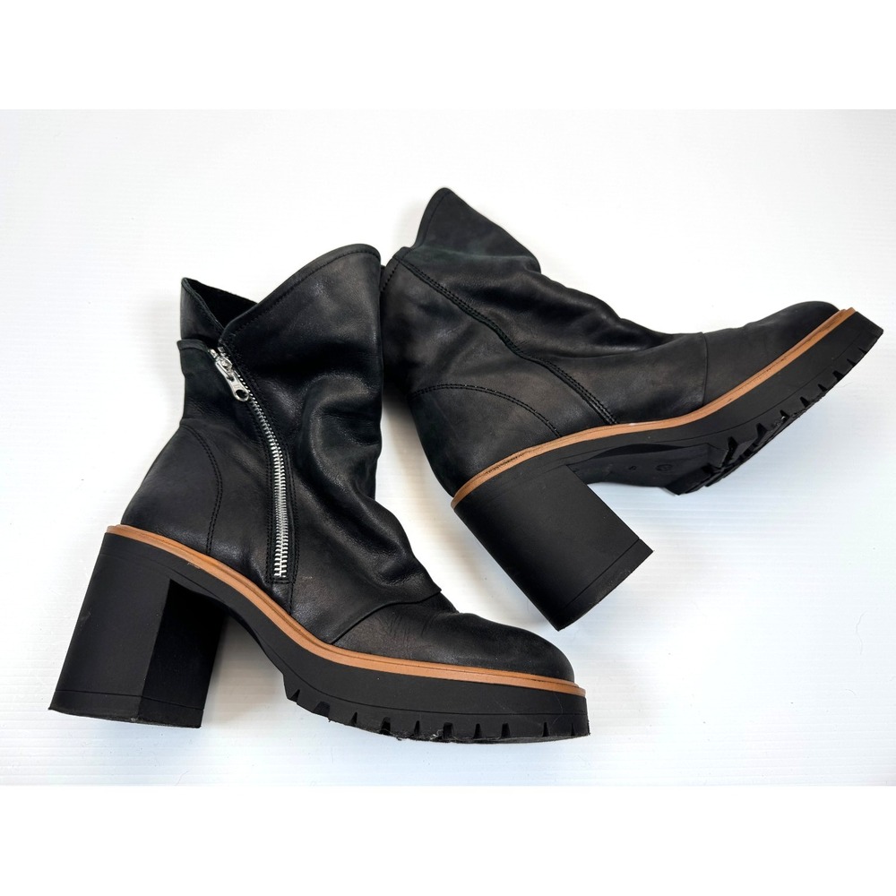 Free people‎ Jack Zip Ankle Boots Women 40 US 9-9.5 EUC Leather Block Heel Black - Picture 2 of 12
